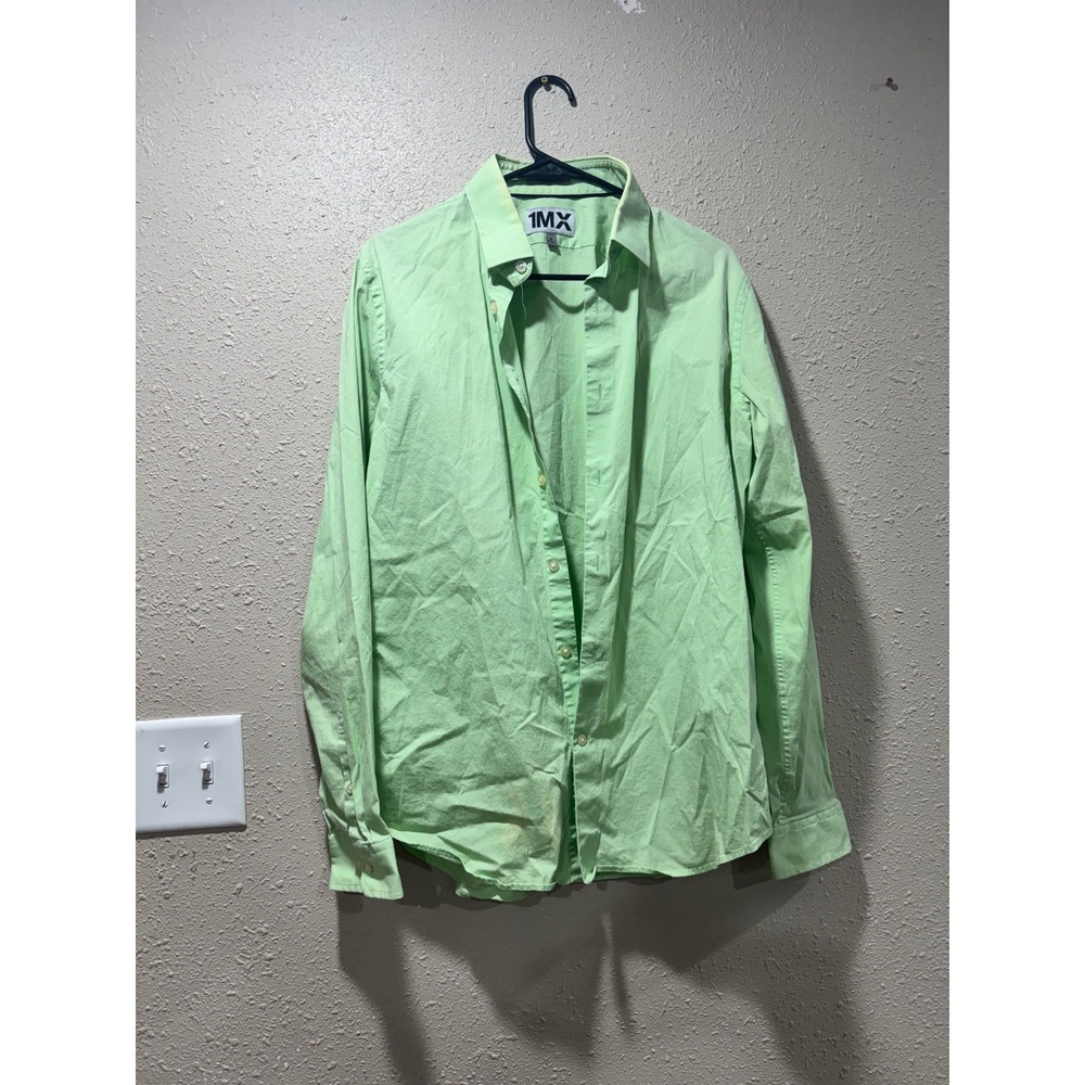 Express 1MX Fitted Shirt Mens Large 16-16.5 Lime Green Long Sleeve Button Down